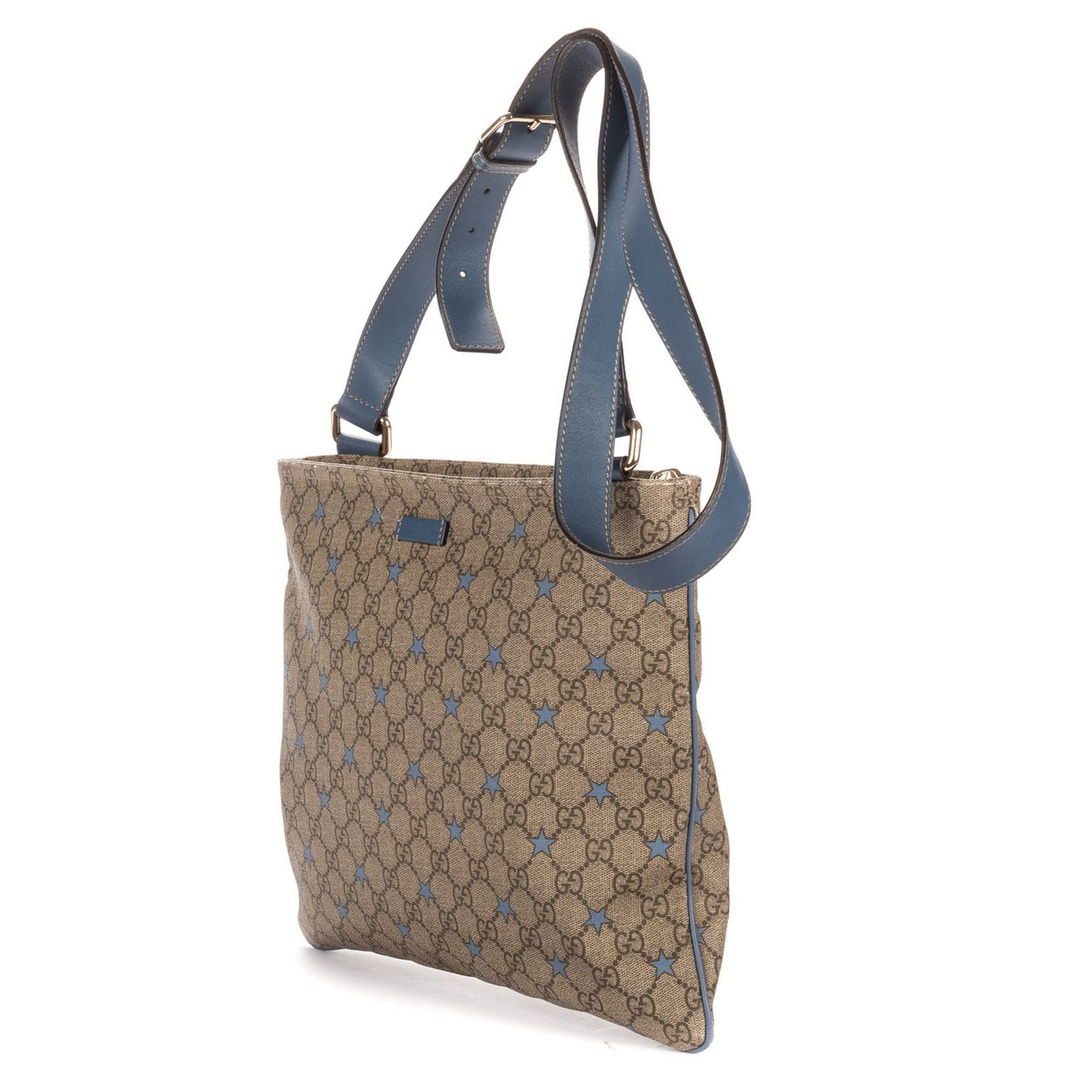 Gucci Large Square Zip Messenger Beige Blue Supreme Star Print Canvas — view 2
