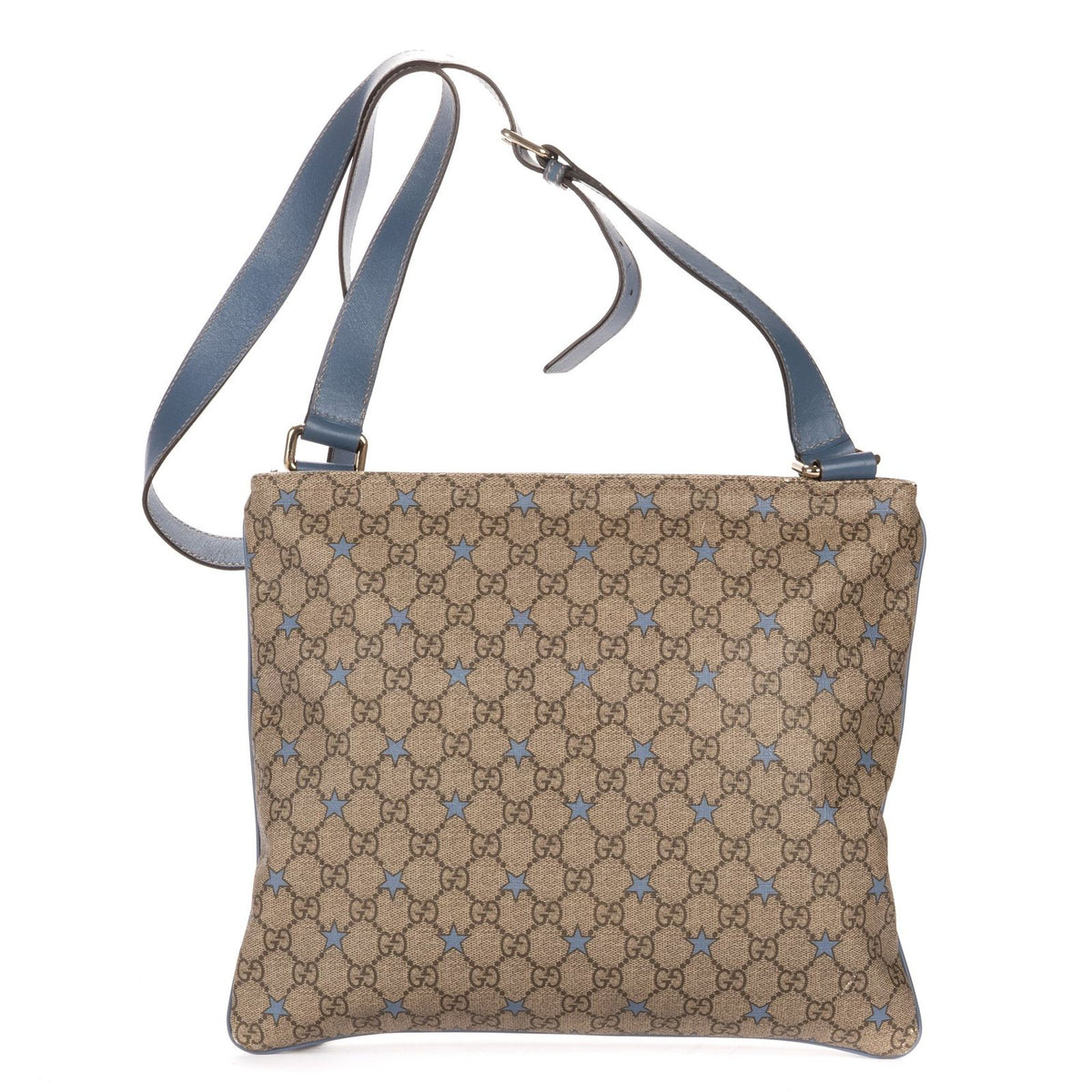 Gucci Large Square Zip Messenger Beige Blue Supreme Star Print Canvas — view 5