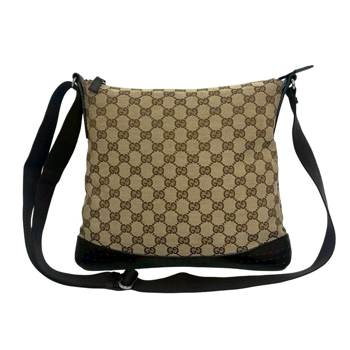 Gucci GG Monogram Canvas Perforated Leather Shoulder Bag Crossbody Brown Beige — view 3