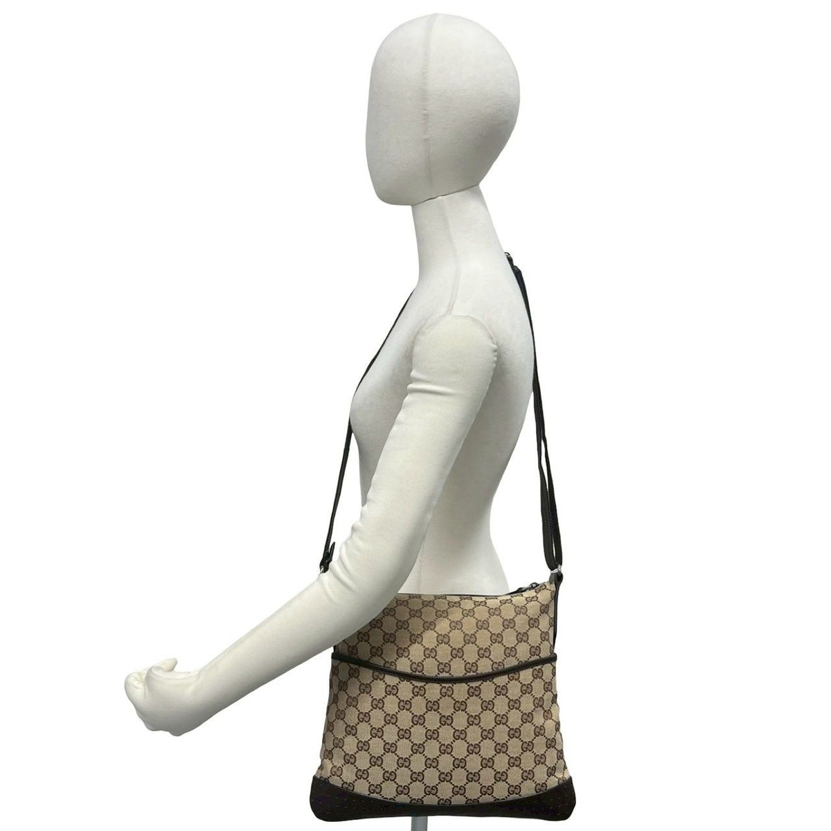 Gucci GG Monogram Canvas Perforated Leather Shoulder Bag Crossbody Brown Beige — view 2