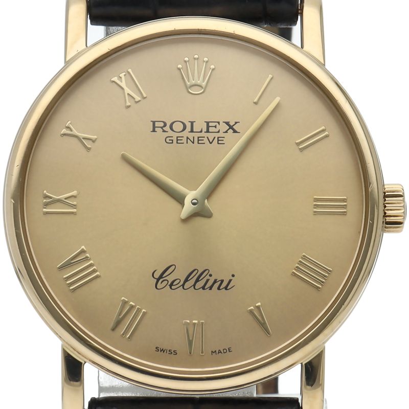 Rolex Cellini Watch Manual Winding 18K Yellow Gold Leather Champagne Color
