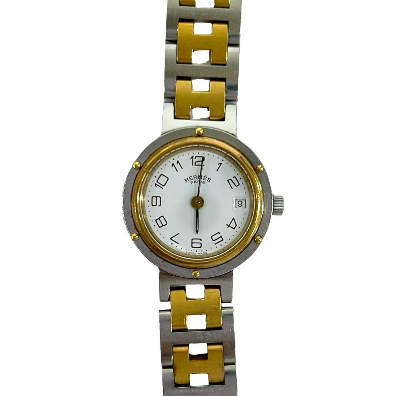 Hermes Vintage Clipper Log Stainless Steel Watch Wrist Silver Gold — view 5
