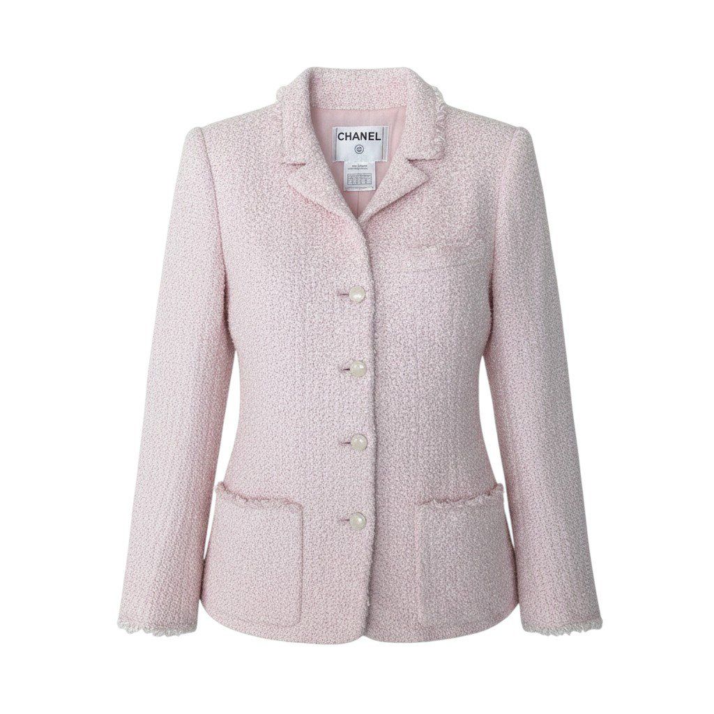 Chanel 04c Fancy Tweed Tailored Jacket CC Logo 40 Pink