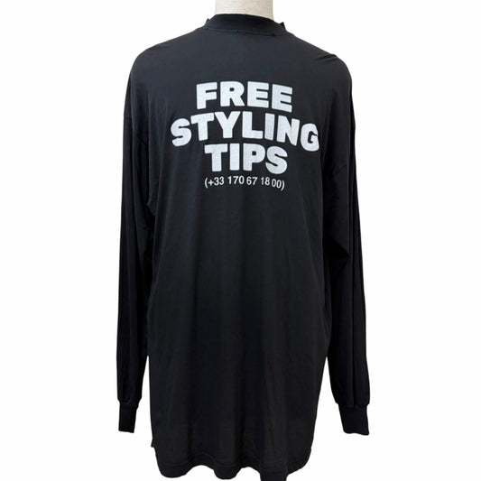 Balenciaga Styling Tips Tee Distressed Lightweight Long Sleeve T-Shirt Black