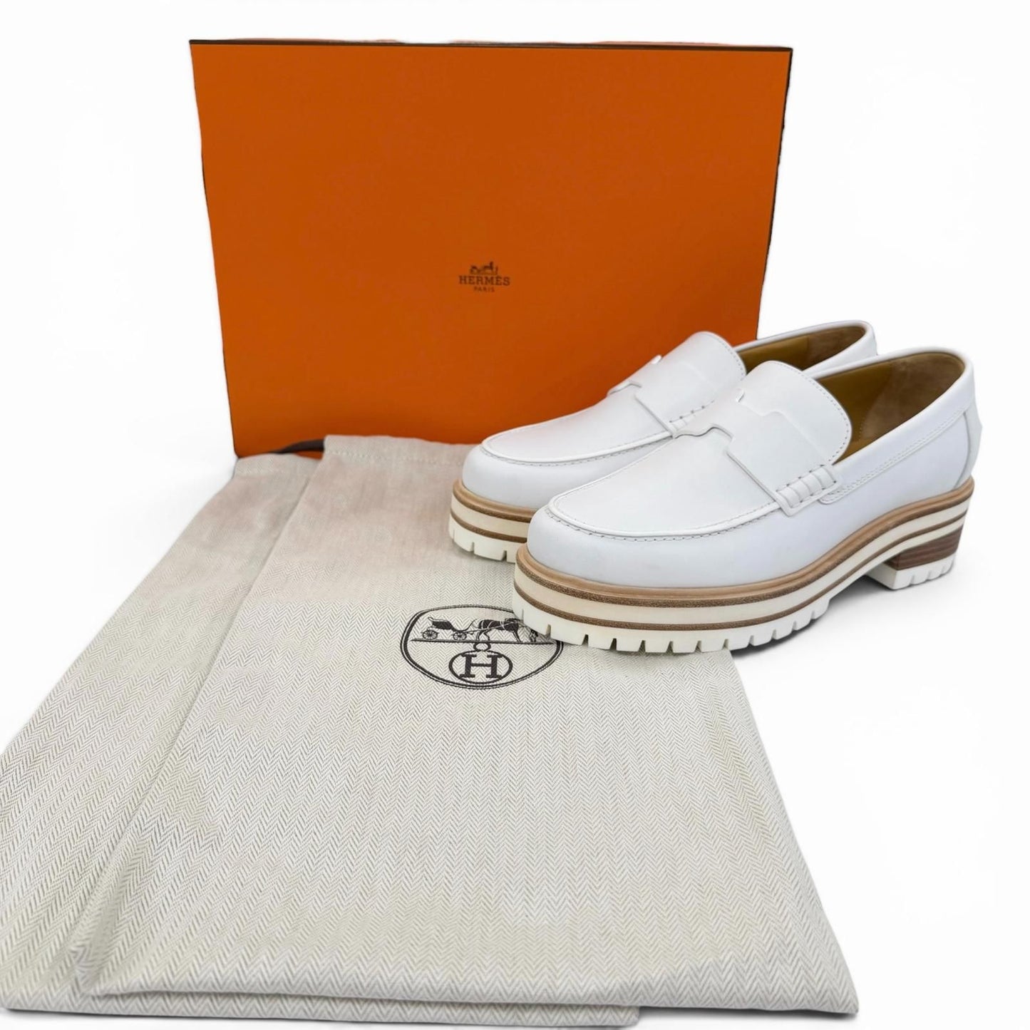 Hermes Ivy Moccasins Leather Loafers White — view 2
