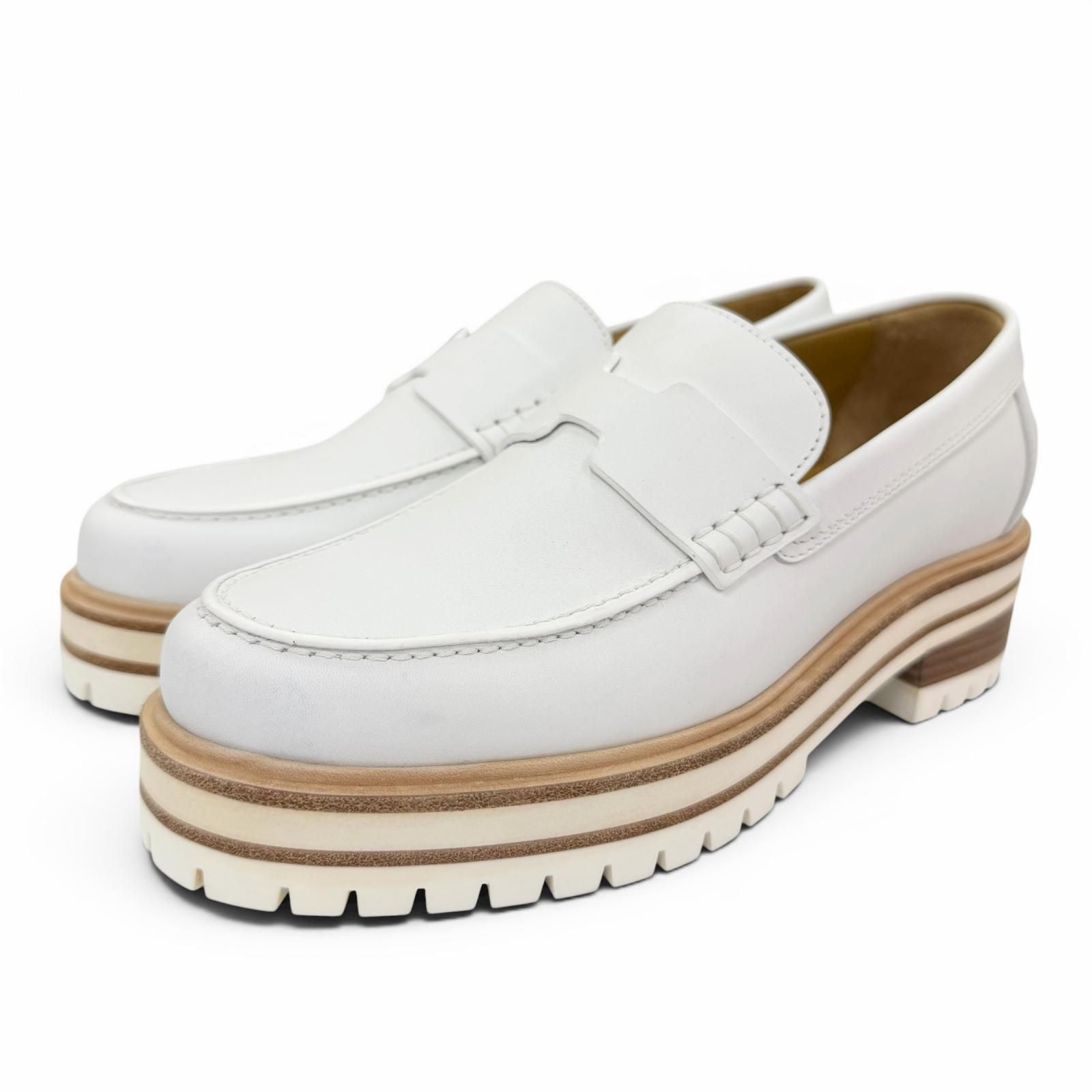 Hermes Ivy Moccasins Leather Loafers White