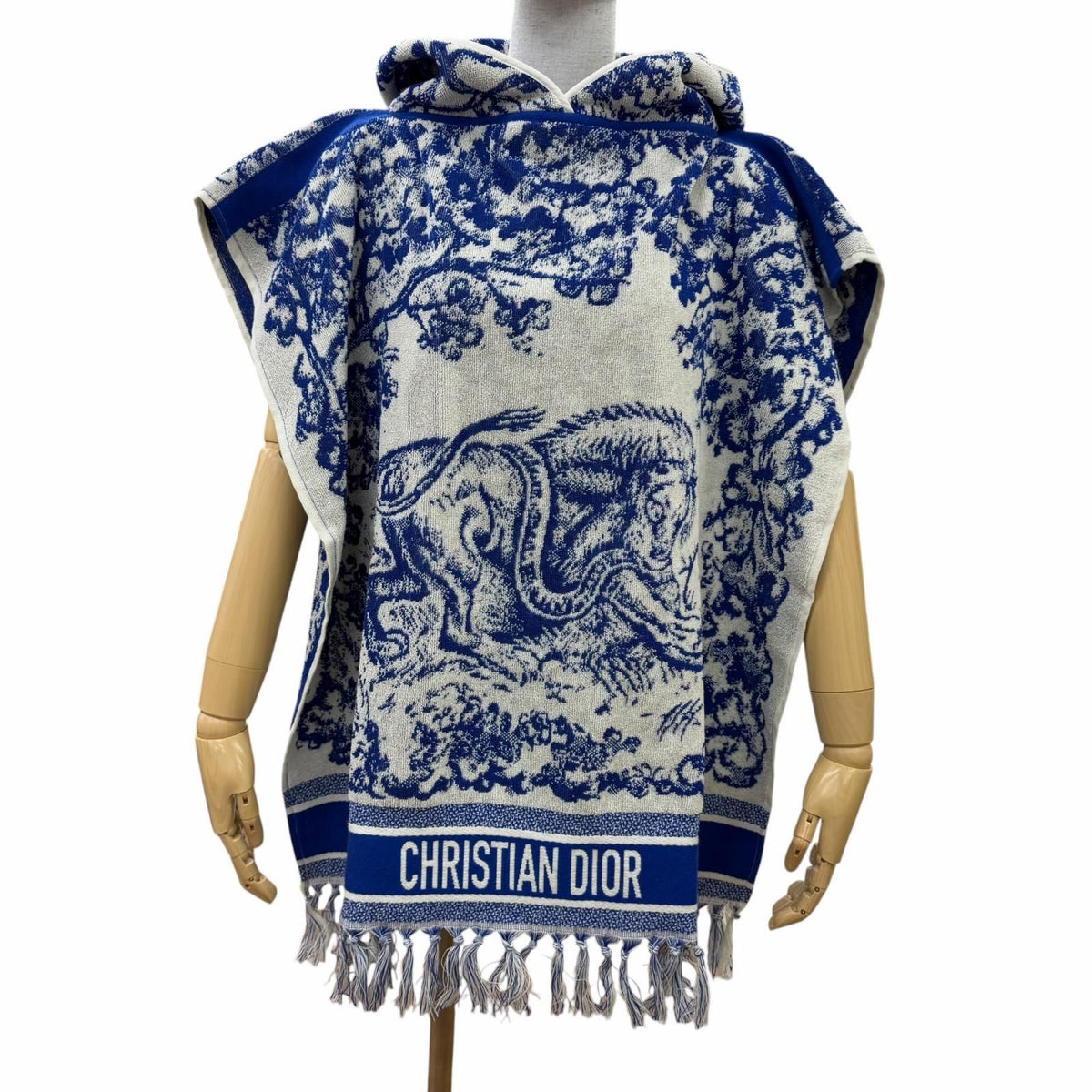 Dior Toile de Jouy 100% Cotton Hooded Bathrobe Poncho Blue