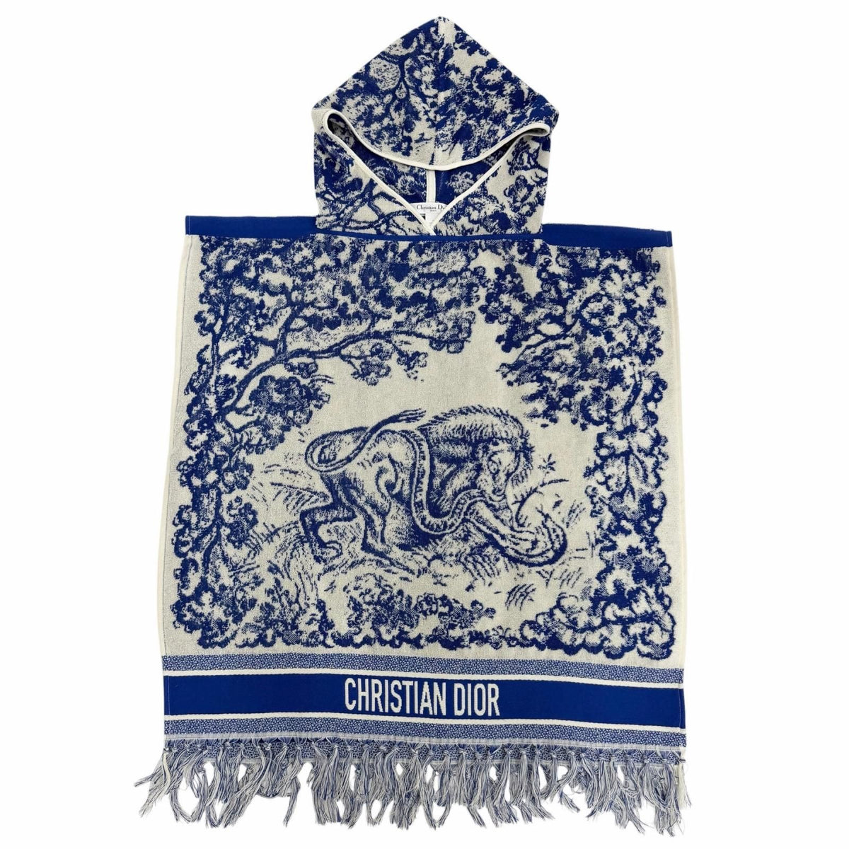 Dior Toile de Jouy 100% Cotton Hooded Bathrobe Poncho Blue — view 5