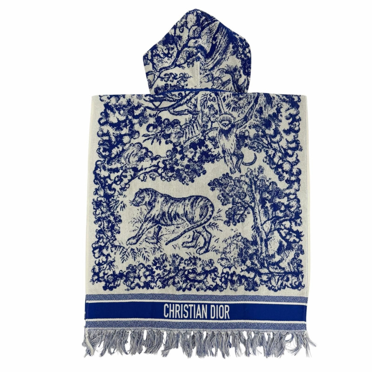 Dior Toile de Jouy 100% Cotton Hooded Bathrobe Poncho Blue — view 6