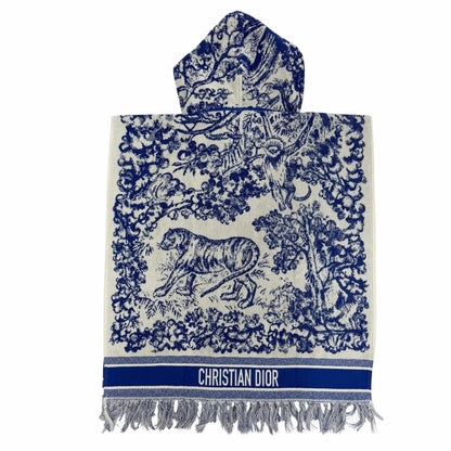 Dior Toile de Jouy 100% Cotton Hooded Bathrobe Poncho Blue — view 6