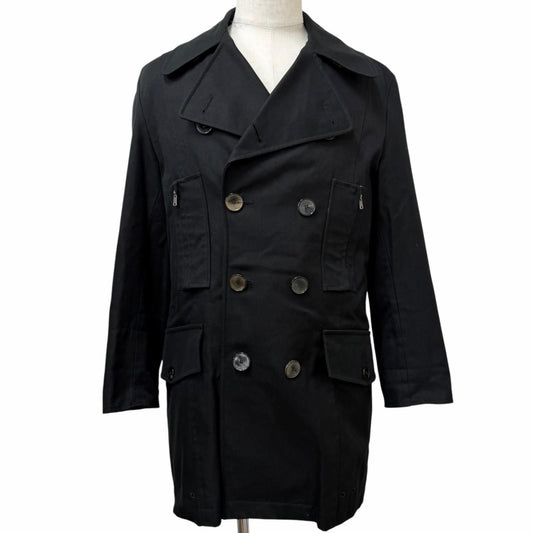Saint Laurent Vintage Cotton Rive Gauche Big YSL Double Breasted Pea Coat Black