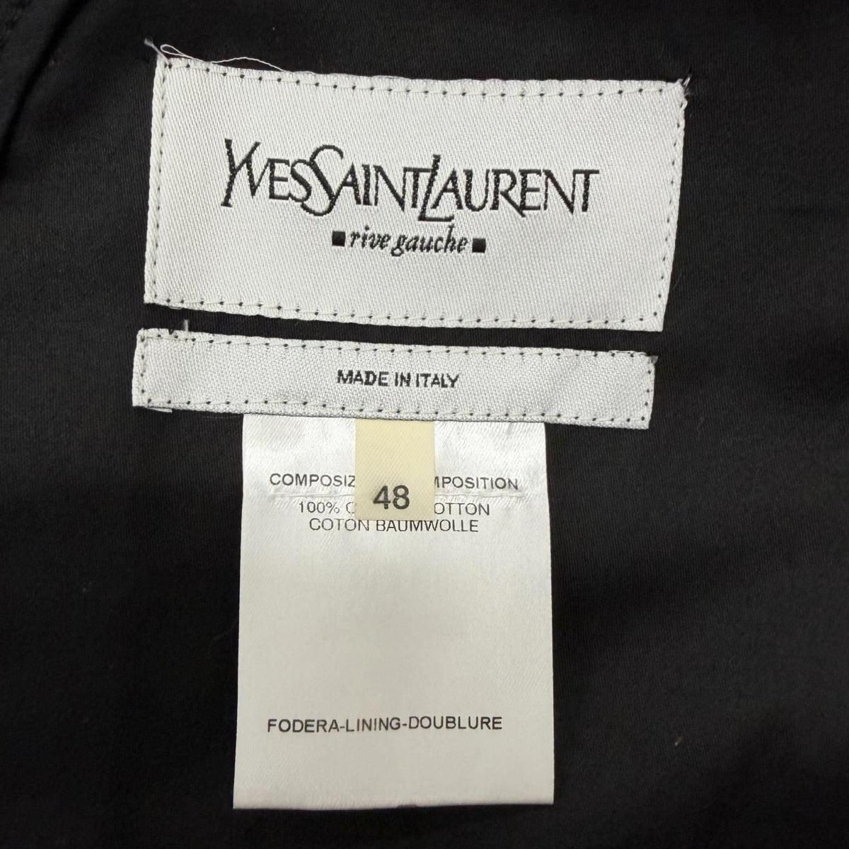 Saint Laurent Vintage Cotton Rive Gauche Big YSL Double Breasted Pea Coat Black — view 8