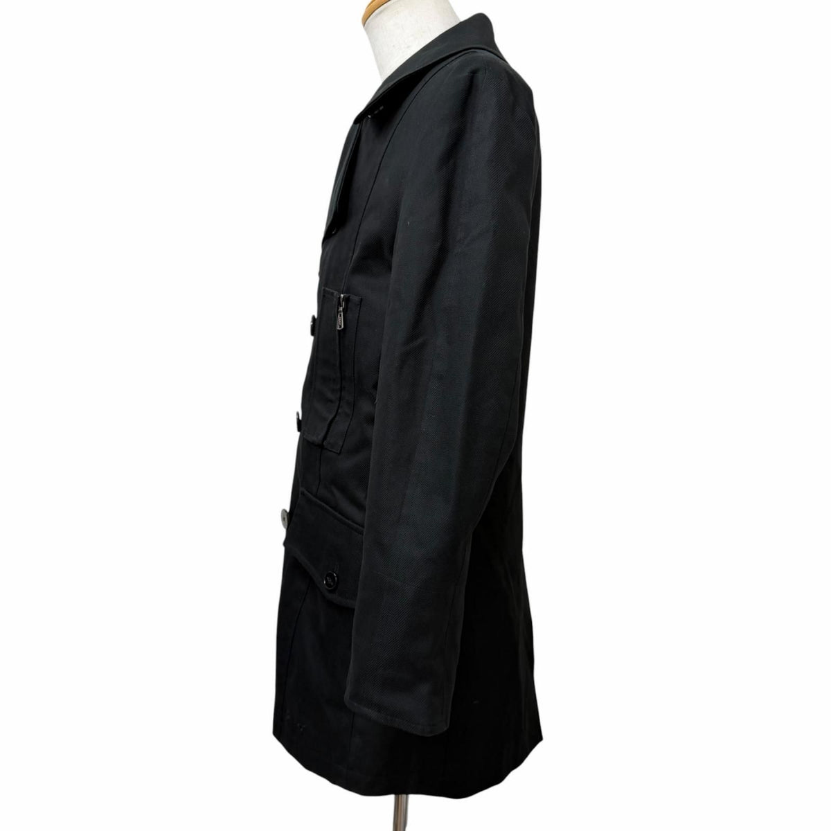 Saint Laurent Vintage Cotton Rive Gauche Big YSL Double Breasted Pea Coat Black — view 3
