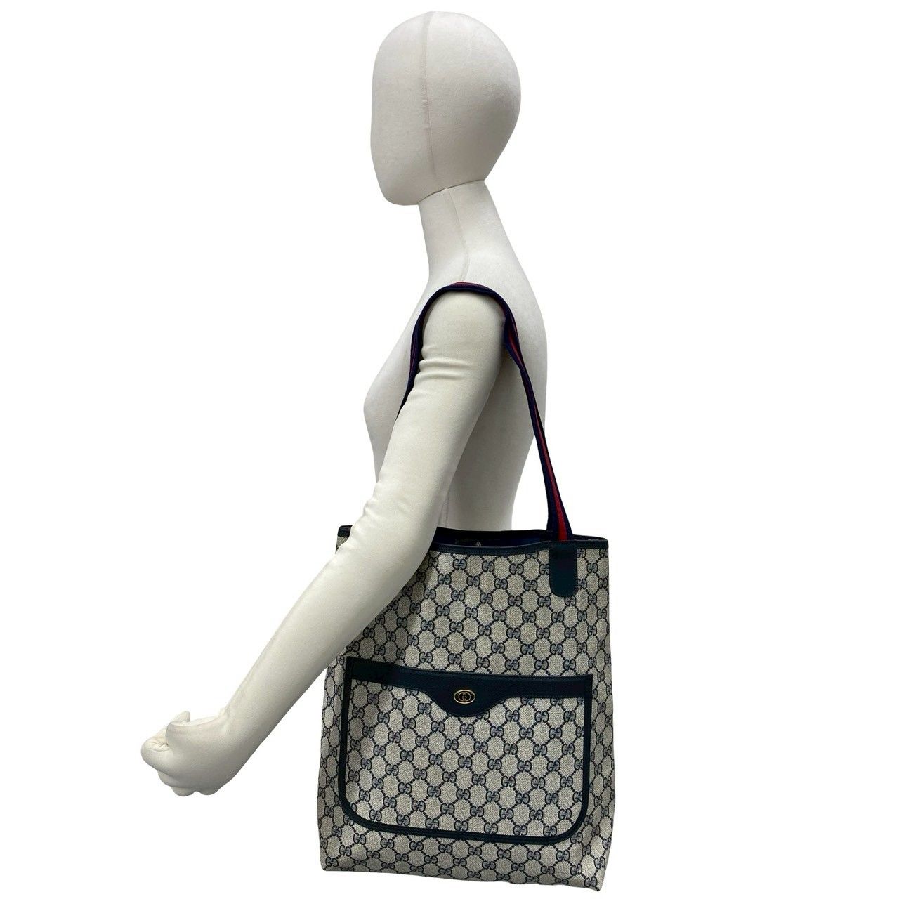 Gucci Vintage Sherry Line GG Logo Leather Tote Shoulder Bag Navy — view 2