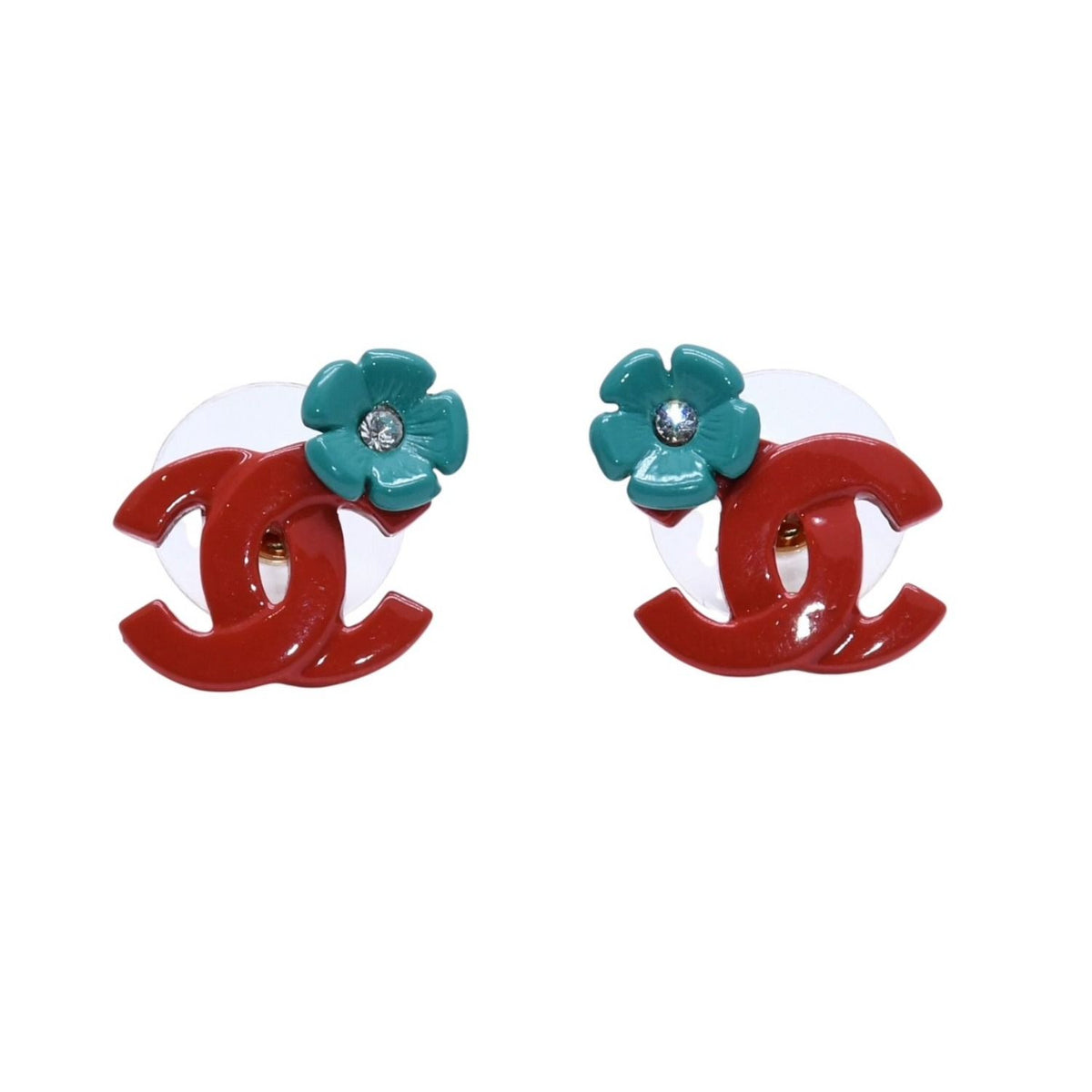 Chanel 04P CC Logo Earrings 04 Rhinestone Flower