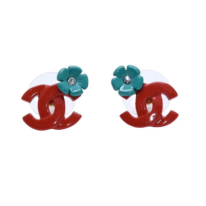 Chanel 04P CC Logo Earrings 04 Rhinestone Flower