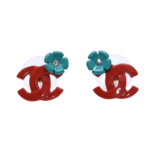 Chanel 04P CC Logo Earrings 04 Rhinestone Flower