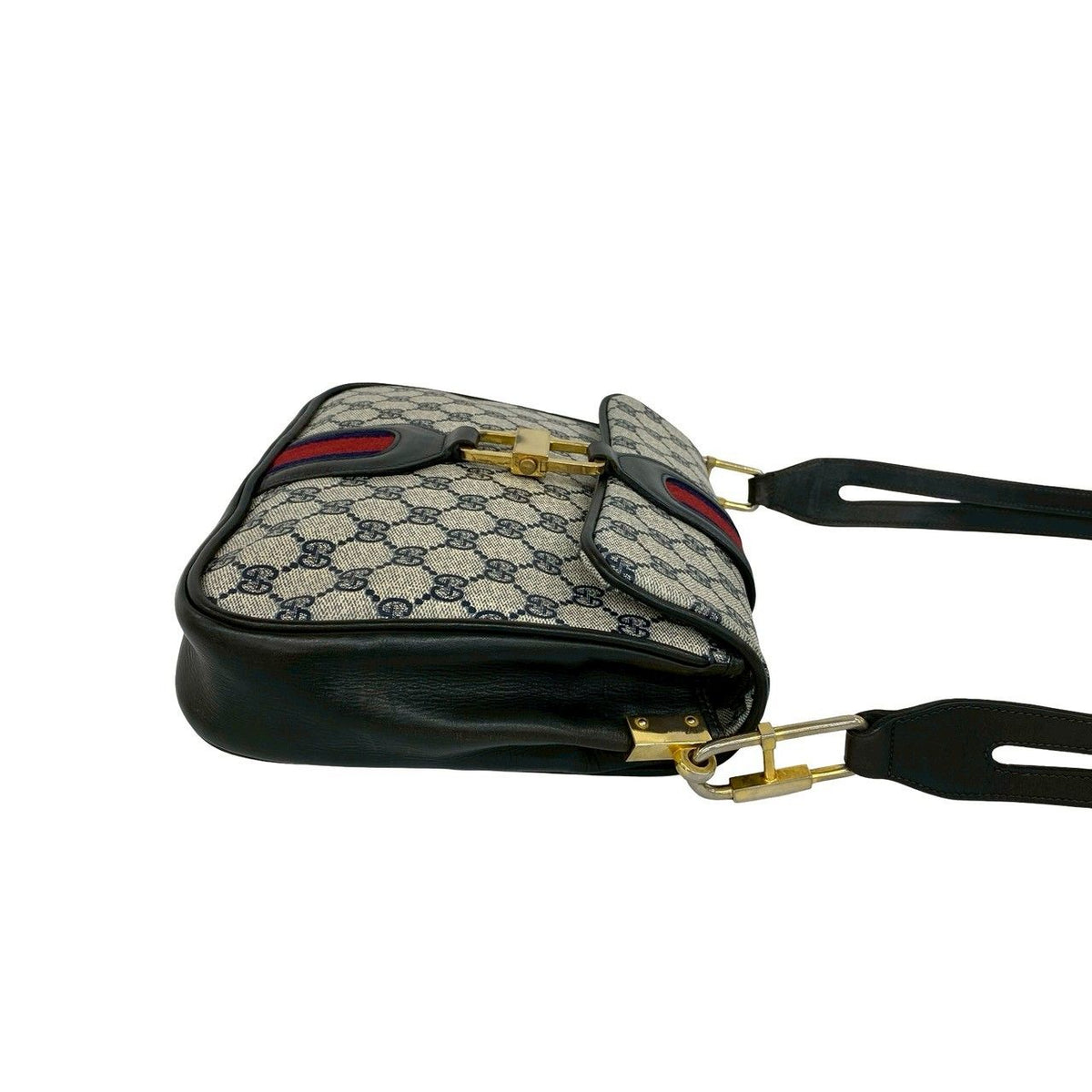 Gucci Vintage Sherry Line GG Logo Pattern Leather Shoulder Bag Pochette Navy — view 6