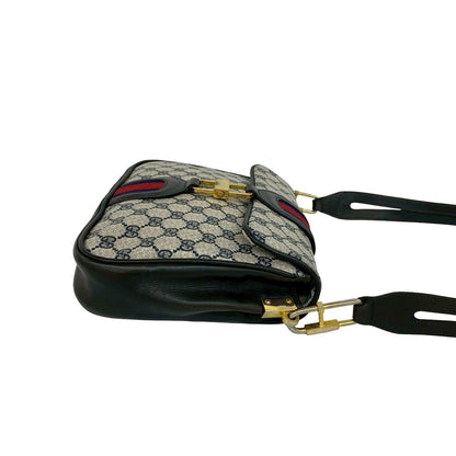Gucci Vintage Sherry Line GG Logo Pattern Leather Shoulder Bag Pochette Navy — view 6