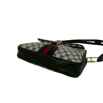 Gucci Vintage Sherry Line GG Logo Pattern Leather Shoulder Bag Pochette Navy — view 8