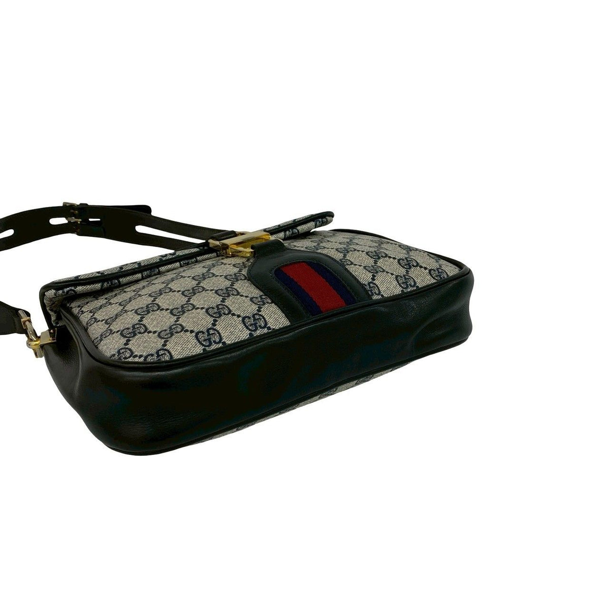 Gucci Vintage Sherry Line GG Logo Pattern Leather Shoulder Bag Pochette Navy — view 7