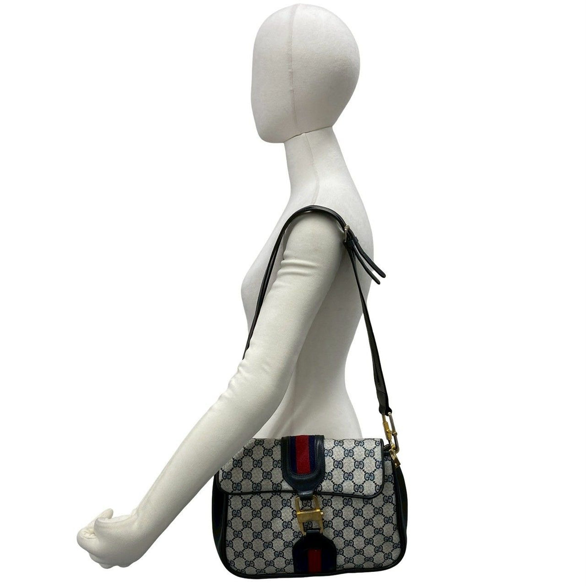 Gucci Vintage Sherry Line GG Logo Pattern Leather Shoulder Bag Pochette Navy — view 2