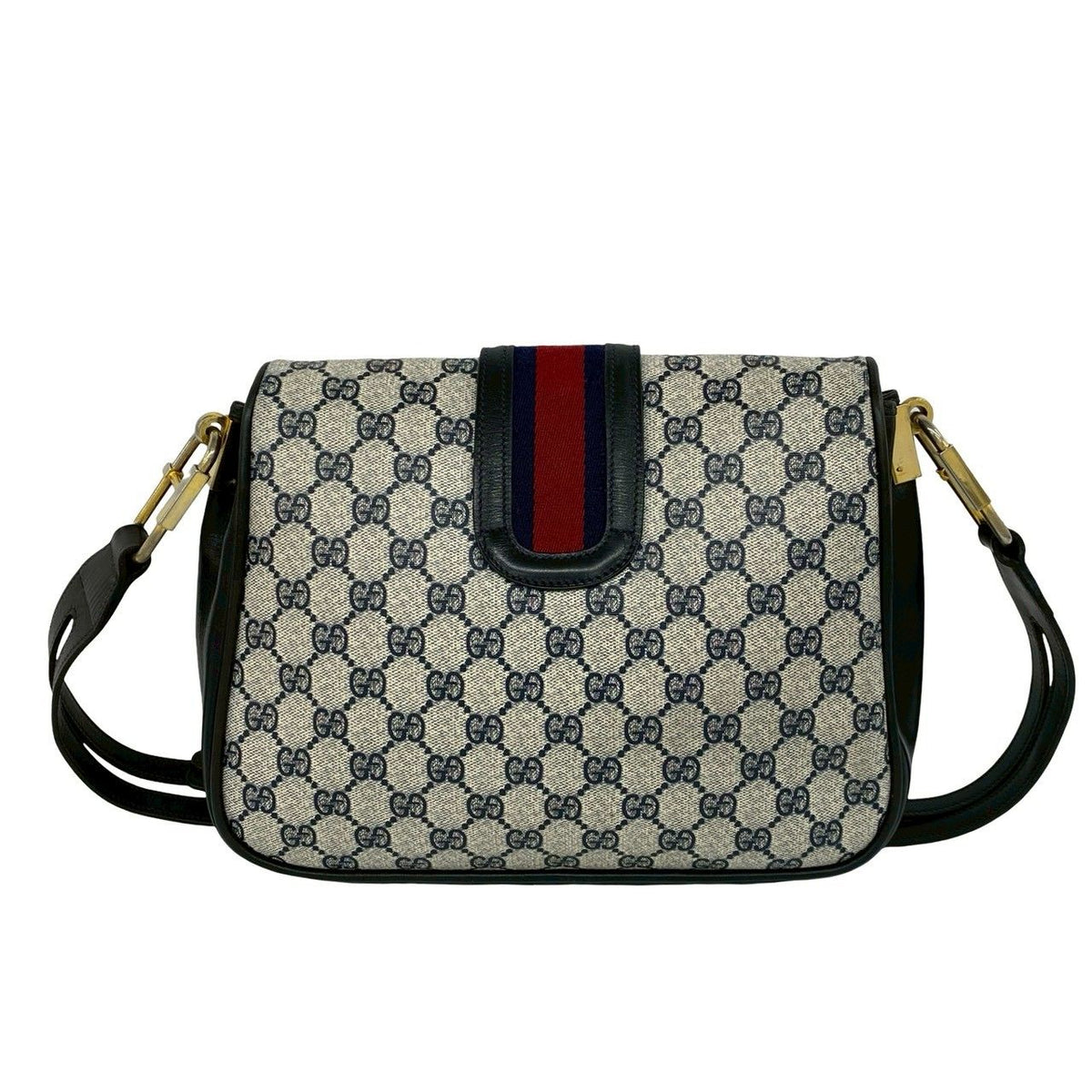 Gucci Vintage Sherry Line GG Logo Pattern Leather Shoulder Bag Pochette Navy — view 3
