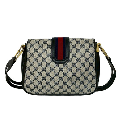 Gucci Vintage Sherry Line GG Logo Pattern Leather Shoulder Bag Pochette Navy — view 3