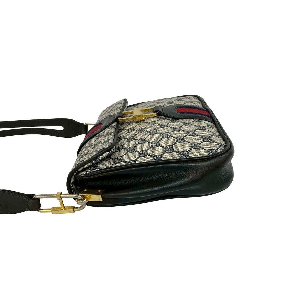 Gucci Vintage Sherry Line GG Logo Pattern Leather Shoulder Bag Pochette Navy — view 5