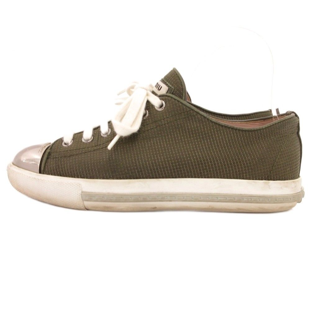 Miu Miu Sneakers Low-Cut Metal Toe Canvas Khaki 36.5 — view 3