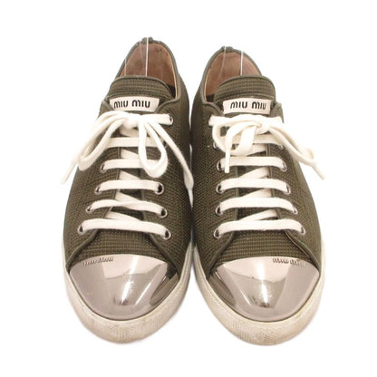 Miu Miu Sneakers Low-Cut Metal Toe Canvas Khaki 36.5 — view 2