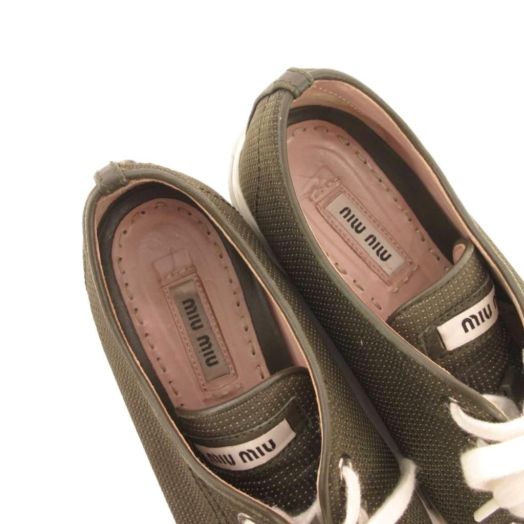 Miu Miu Sneakers Low-Cut Metal Toe Canvas Khaki 36.5 — view 6