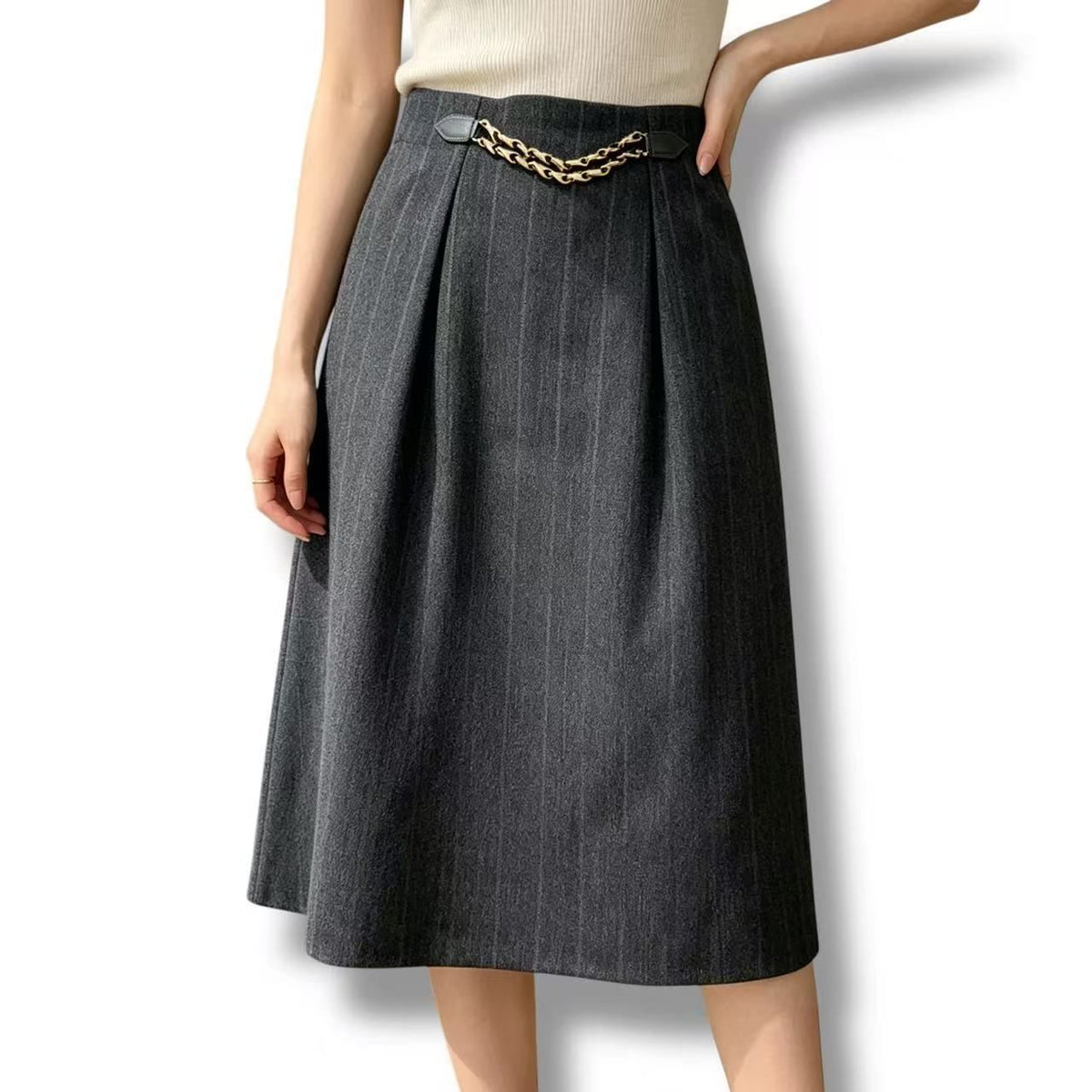 Celine Skirt Chain Wool Gray