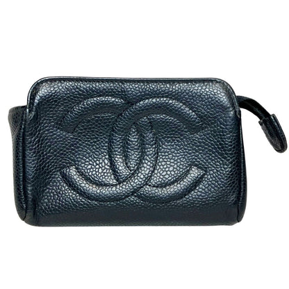 Chanel Cosmetic Pouch CC Logo Caviar Leather