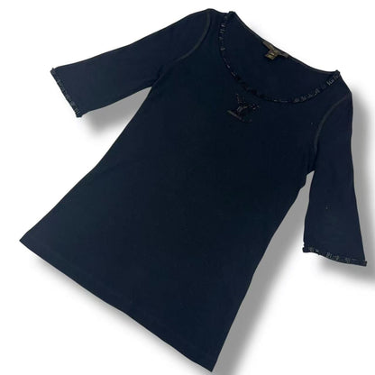 Louis Vuitton Top Short Sleeve LV Logo Bead Decoration Black — view 2