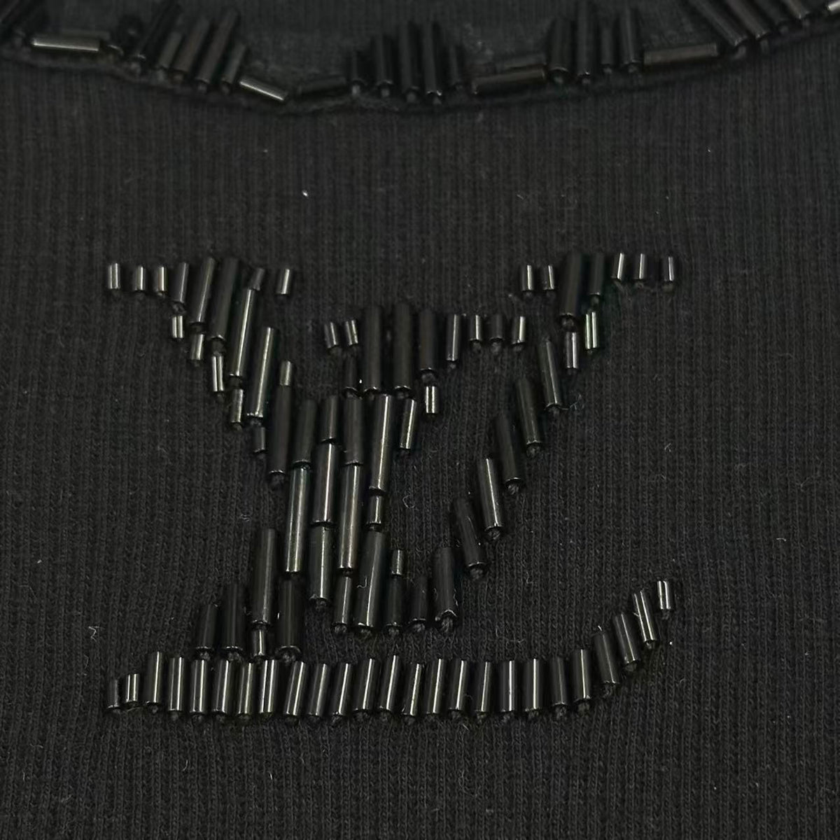 Louis Vuitton Top Short Sleeve LV Logo Bead Decoration Black — view 4