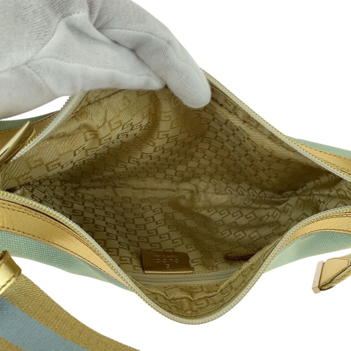 Gucci Sherry Line Green Gold Canvas 001 Hobo Shoulder Bag — view 8