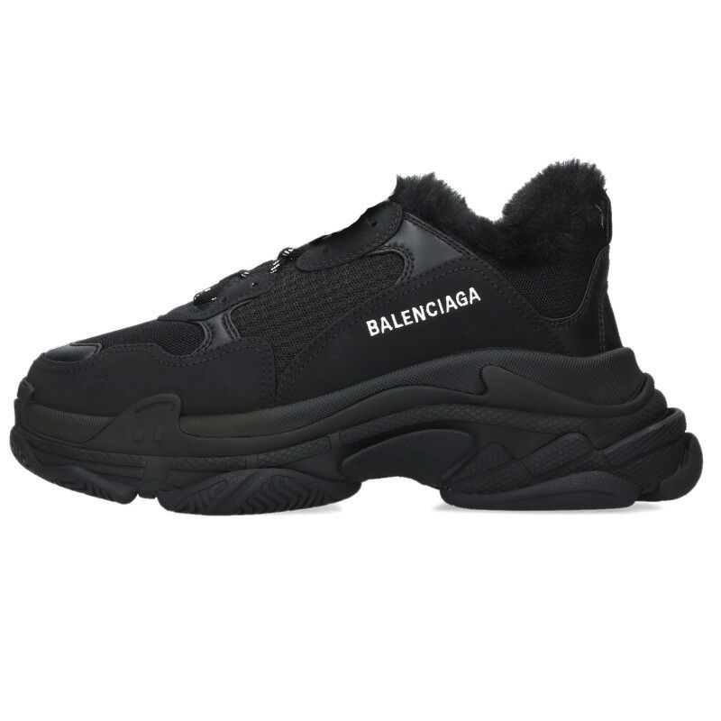 Balenciaga Triple S Fur Lace Up Sneakers