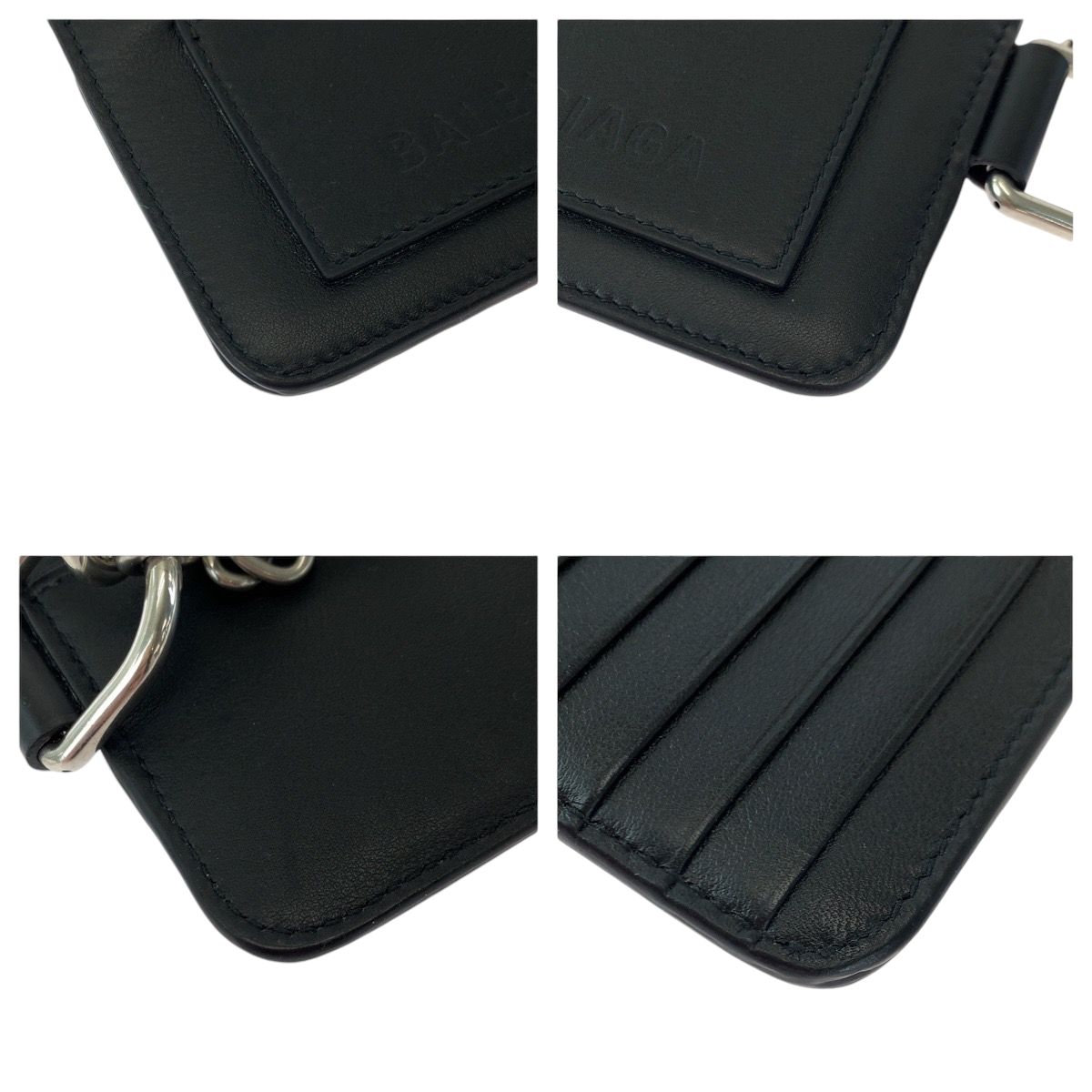 Balenciaga Logo Black Leather Chain Coin Case Fragment Card — view 3