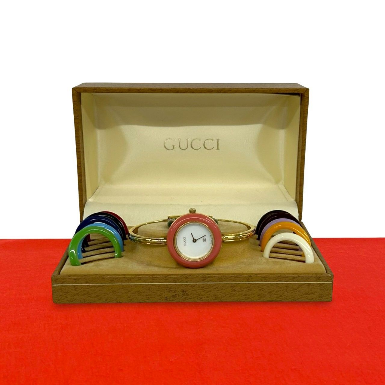 Gucci With Case Vintage Change Bezel Sherry Line Wristwatch Gold Watch