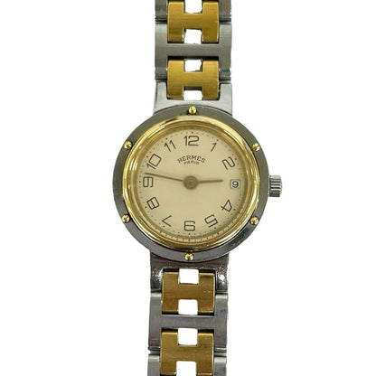 Hermes Vintage Clipper Stainless Steel Quartz Watch Wrist Silver Gold — view 3