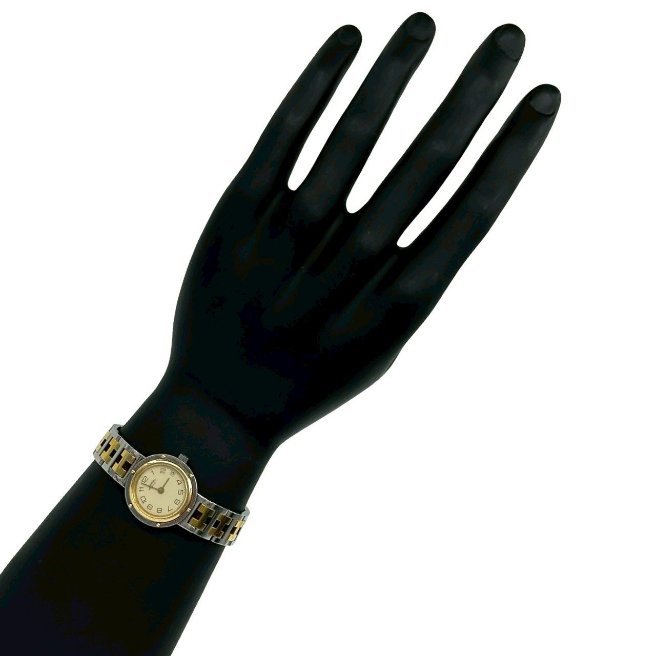 Hermes Vintage Clipper Stainless Steel Quartz Watch Wrist Silver Gold — view 2