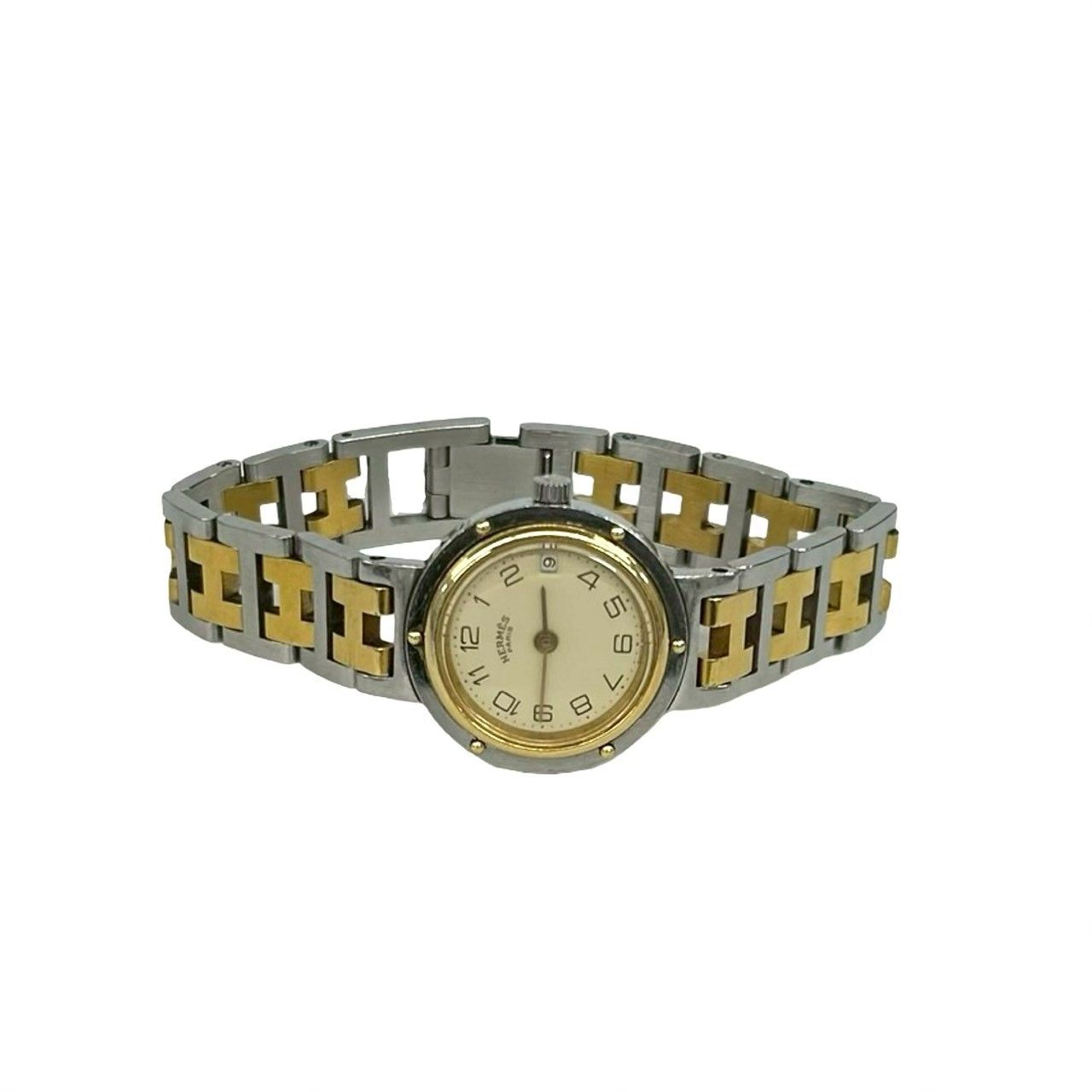 Hermes Vintage Clipper Stainless Steel Quartz Watch Wrist Silver Gold — view 8