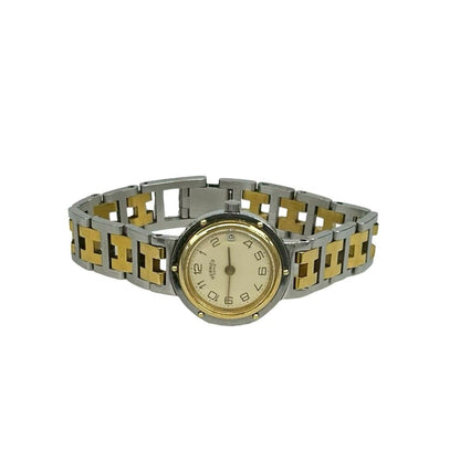 Hermes Vintage Clipper Stainless Steel Quartz Watch Wrist Silver Gold — view 8