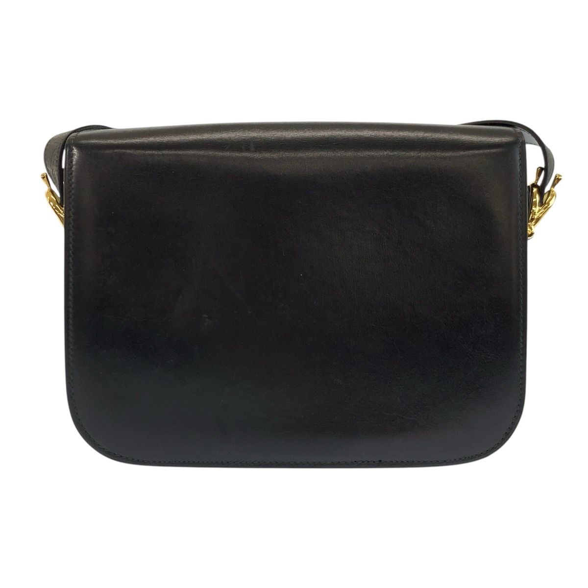 Celine Vintage Carriage Black Gold Leather Shoulder Bag — view 2