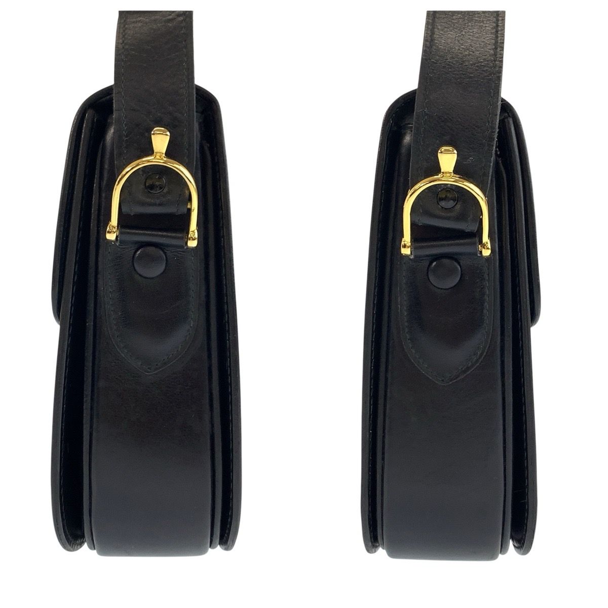 Celine Vintage Carriage Black Gold Leather Shoulder Bag — view 8