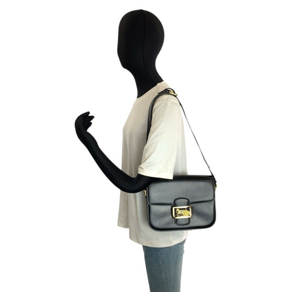 Celine Vintage Carriage Black Gold Leather Shoulder Bag — view 7