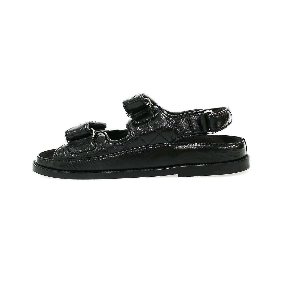 Chanel CC Logo Rhinestone Footbed Sandals Black — view 2