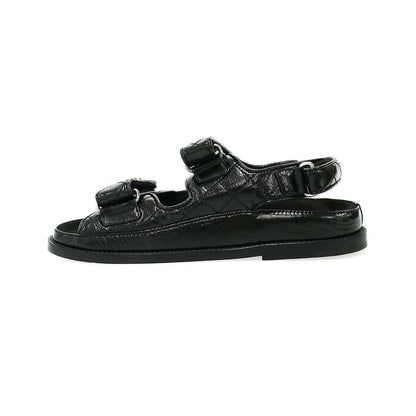 Chanel CC Logo Rhinestone Footbed Sandals Black — view 2