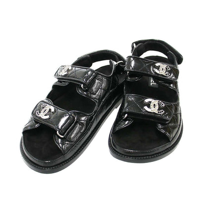 Chanel CC Logo Rhinestone Footbed Sandals Black